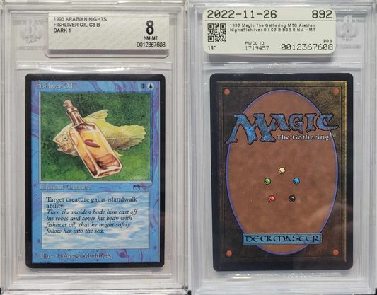 GRADED: 1993 Magic The Gathering Fishliver Oil Arabian Nights (ARN) BGS 8 NM Graded C3B Dark