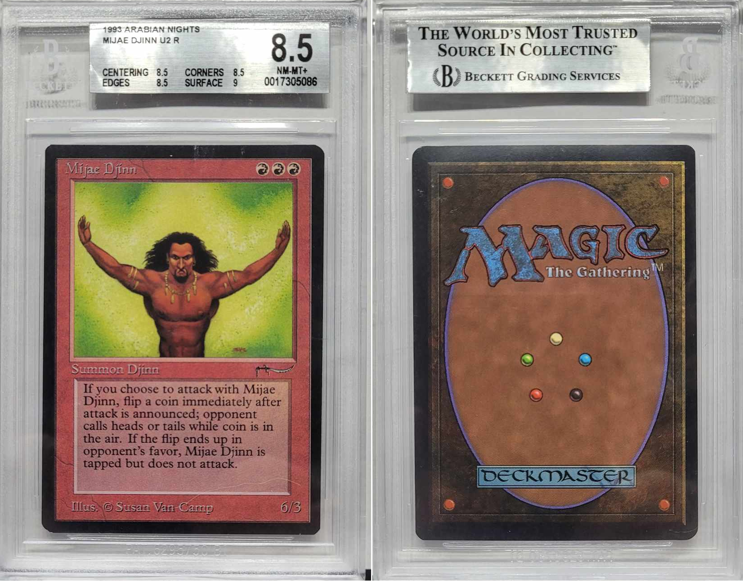 GRADED: 1993 Magic The Gathering Mijae Djinn Arabian Nights (ARN) BGS 8.5 NM Graded U2R